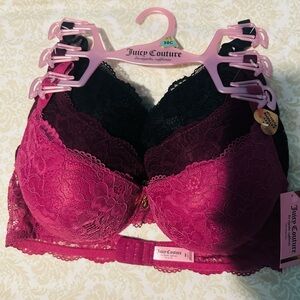 Juicy Couture✨❤️🤎🖤Lace Bra Set - Burgundy, Deep Rose and Black 3pk